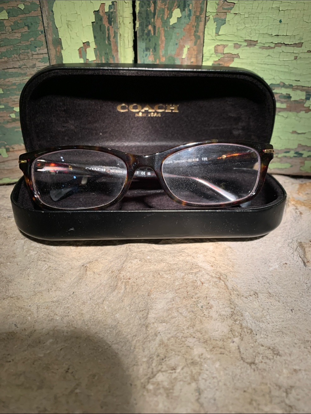 COACH Women’s Tortoise Shell Rectangular Glasses with Black Case